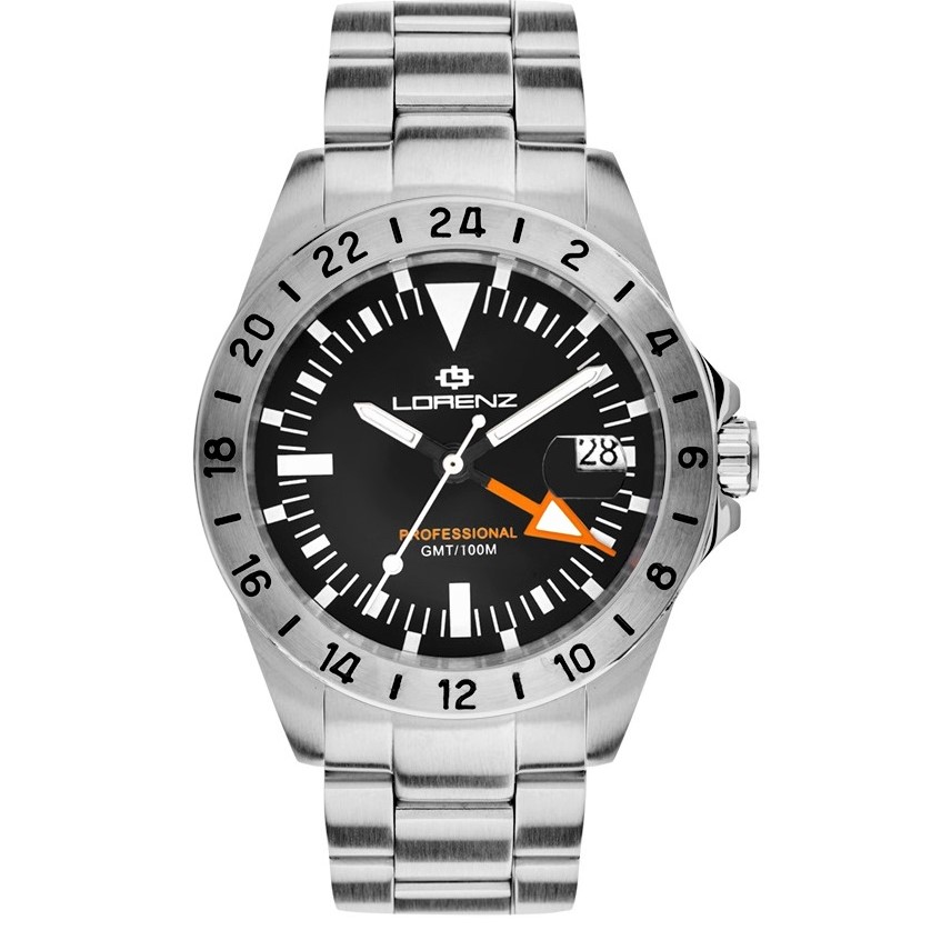 LORENZ GMT - Special Edition 030257CC Orologio Uomo Automatico Sfumato Verde Nero Sub 200 Metri Vetro Zaffiro