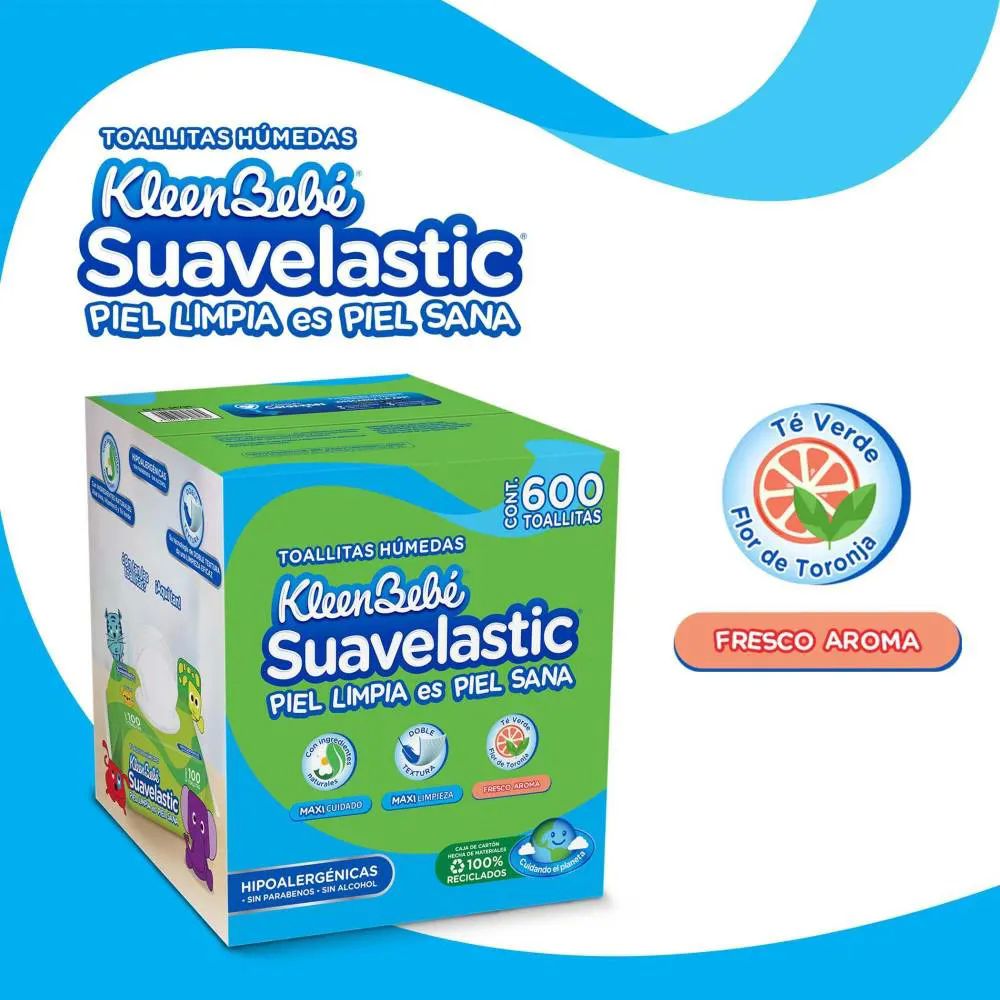 Toallitas húmedas KleenBebé Suavelastic Max con Aroma de Manzana 600 pzas