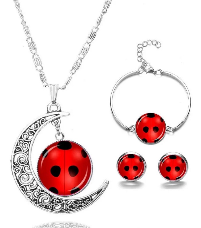 Juego De Aretes Collar Y Pulsera De Mariquita