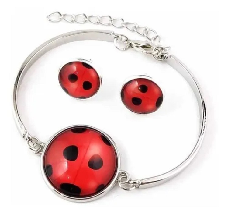 Juego De Aretes Collar Y Pulsera De Mariquita