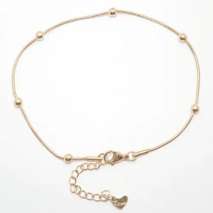 Pulsera Tobillera Bolitas Oro 10k Acero Inoxidable