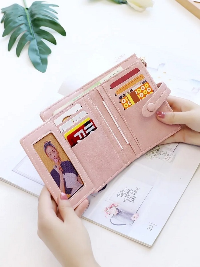 Cartera Porta Tarjetas De Cuero Pu Plegable Para Mujer