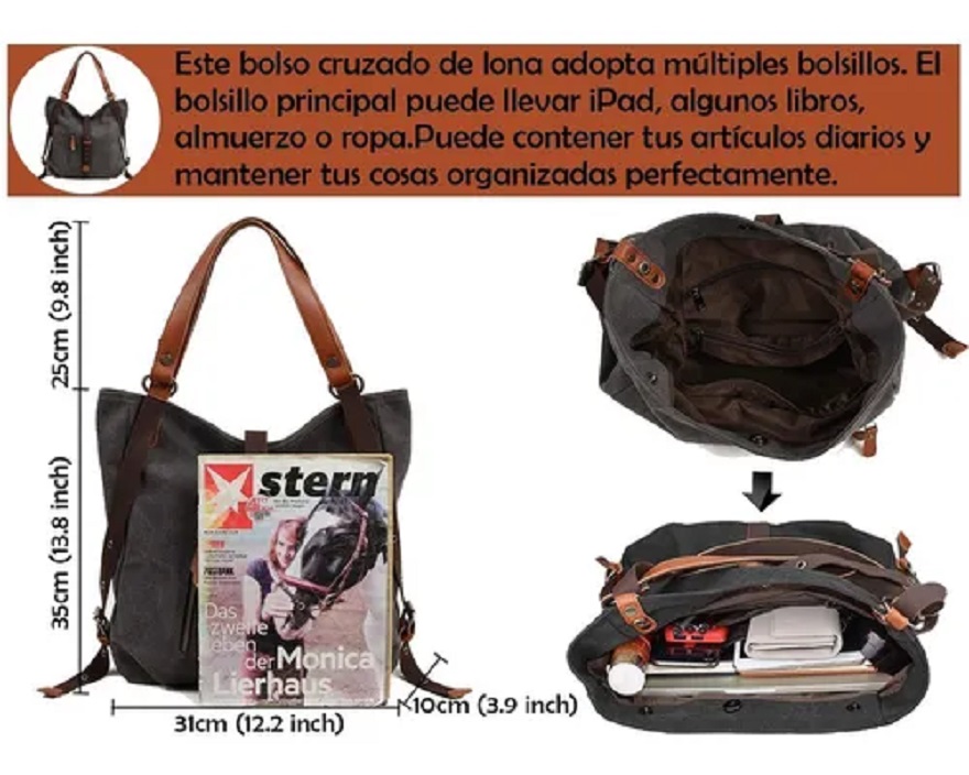 Bolso Para Mujer,grande De Lona Impermeable Color Chocolate