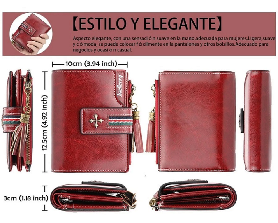 Cartera corta con borlas para mujer, bolso de mano de cuero PU