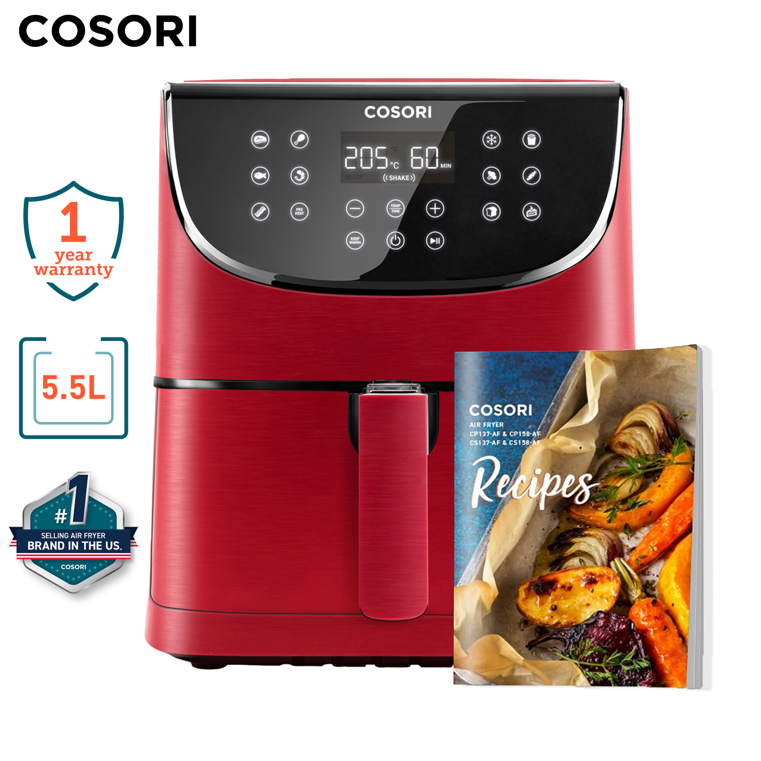 Freidora De Aire Cosori 5.5l 11 Funciones Rojo