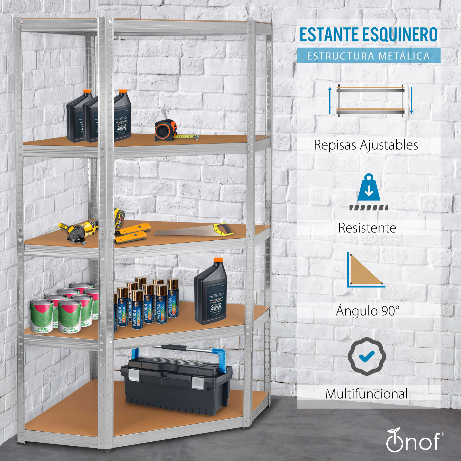 Onof Estante Metálico Rack Organizador para Hogar de 5 Niveles Esquinero