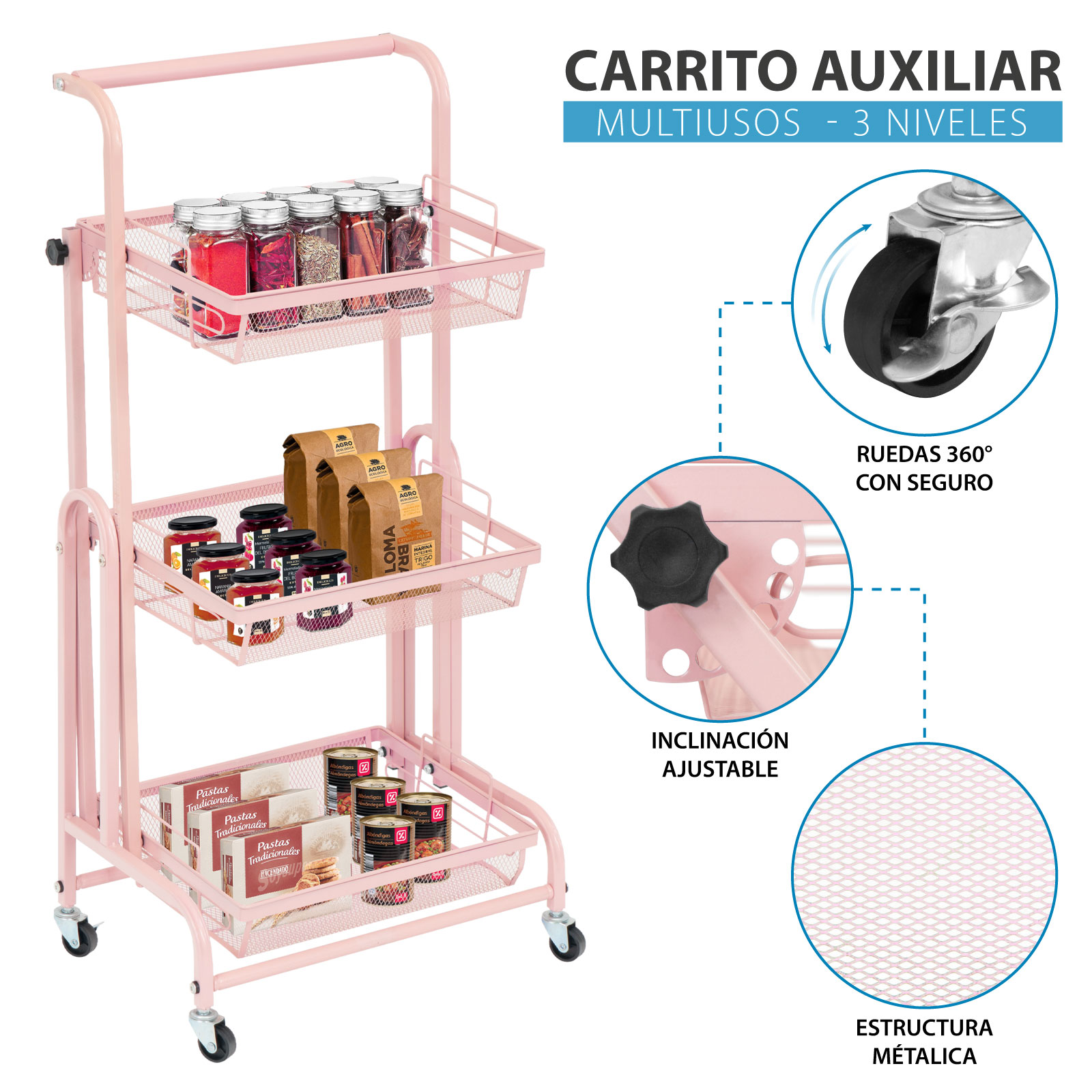 Carrito Organizador Multiusos Plegable Almacenamiento Ruedas