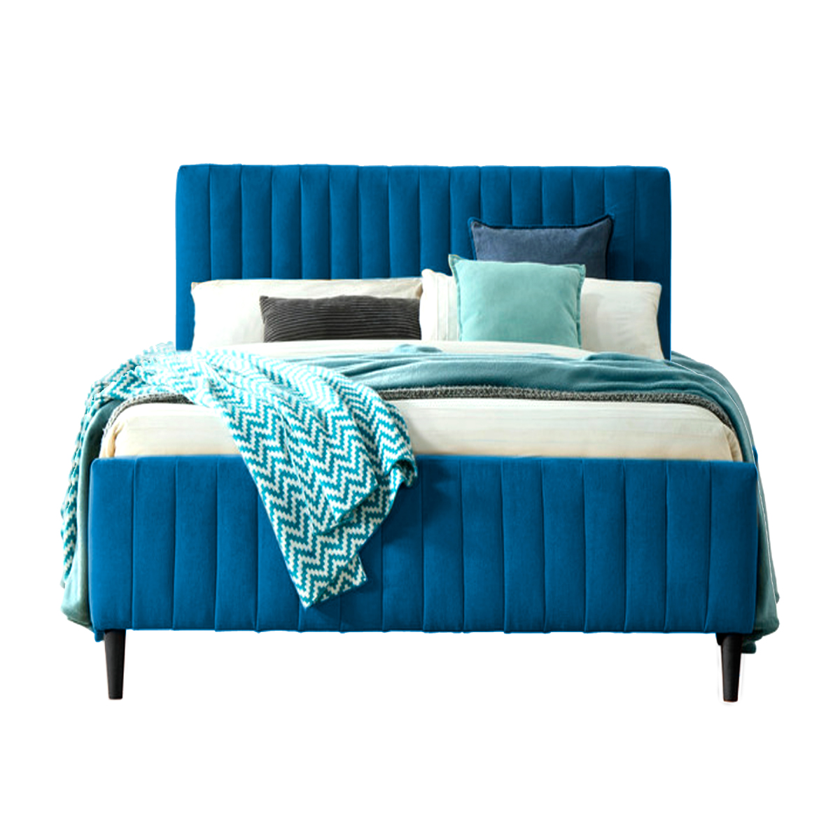 Cama matrimonial verona, juego de cabecera y base tapizada de terciopelo, cama suave de madera sólida