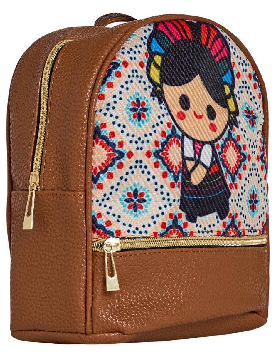 Mini Backpack Artesanal  yute Frida Camel 
