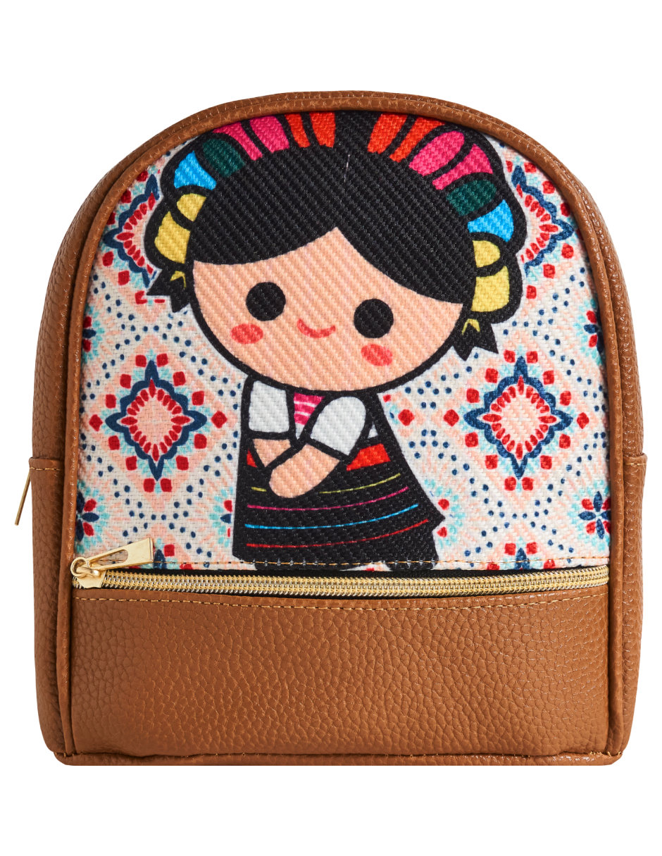 Mini Backpack Artesanal  yute Frida Camel 