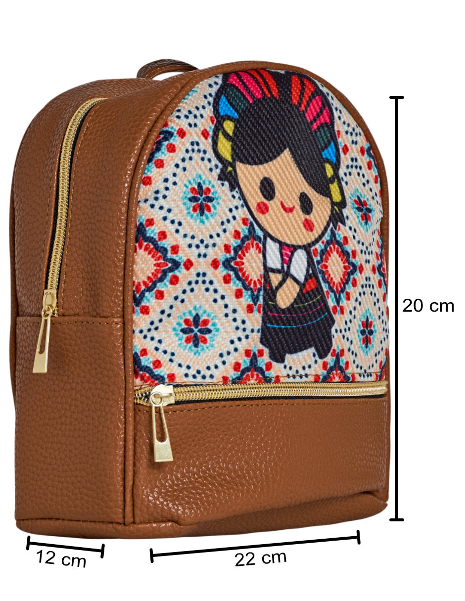 Mini Backpack Artesanal  yute Frida Camel 