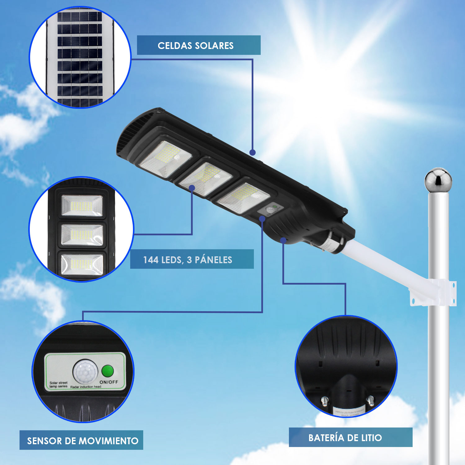 Lampara Luz Solar Exterior Led 180w Luminaria Publico