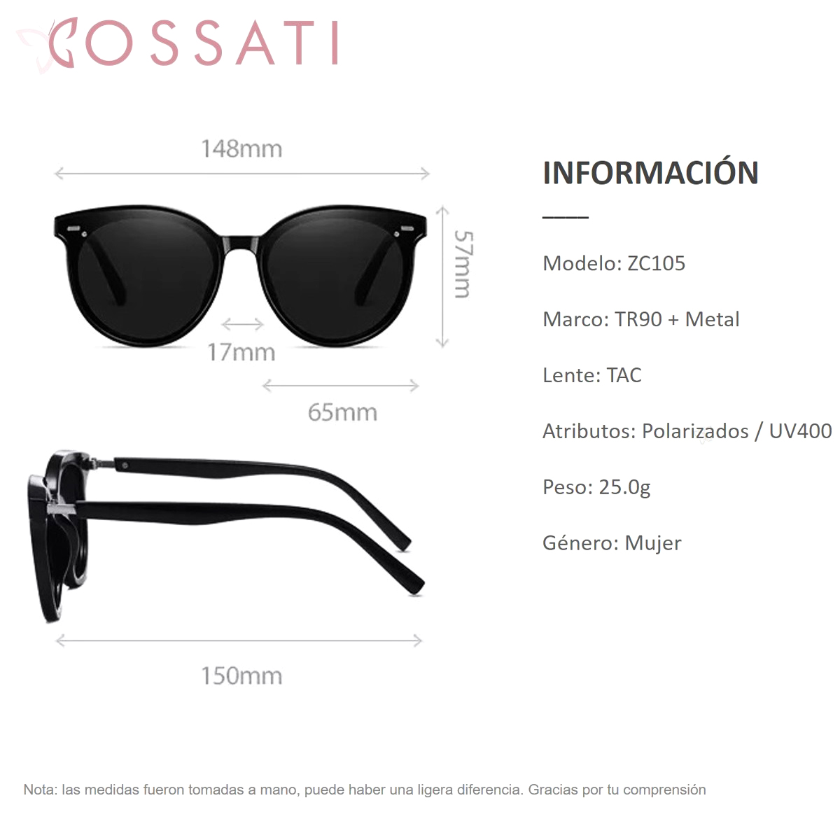 Lentes de Sol Para Mujer Cossati ZC105 Polarizados Con Protección UV400