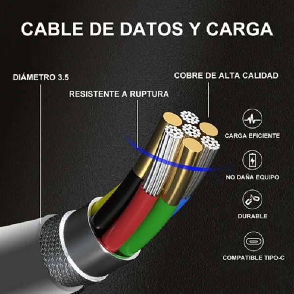 Cable V8 2 Metros Carga Rápida de Alta Calidad