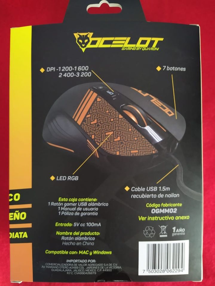 MOUSE GAMER ALAMBRICO USB RGB DPI 3200 7 BOTONES LUCES LED ERGONOMICO PC LAP JUEGOS ESCUELA OFICINA