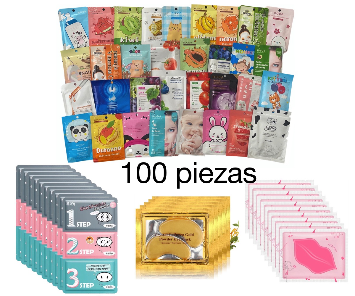 Paquete De 100 Mascarillas Surtidas Para Cara Ojos Y Labios