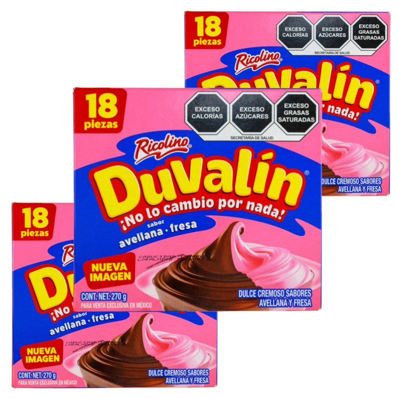 Paquete 12 Duvalin Avellana Fresa 18 piezas c/u