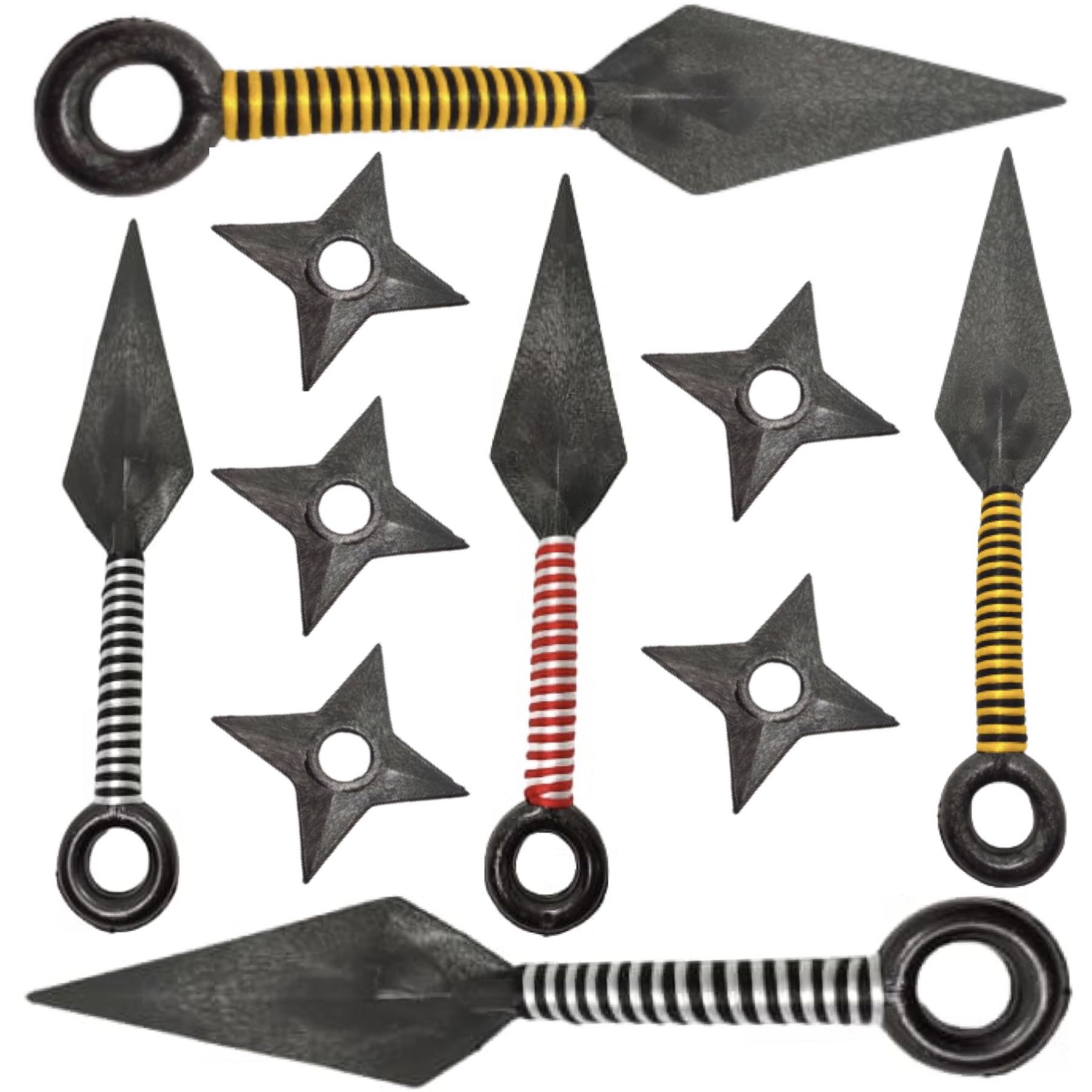 Cosplay Ninja Disfraz Set 5 Kunais y 5 Shurikens Juguetes Hechos de Plástico Daga Naruto Estrellas Ninjas