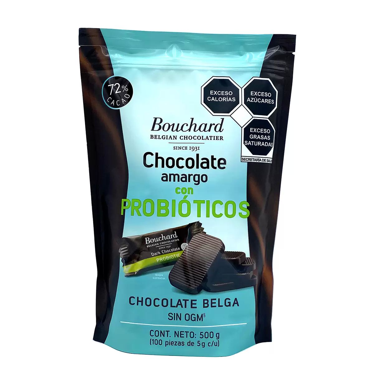 Chocolate Belga Amargo Bouchard 500g Probióticos 100 Piezas