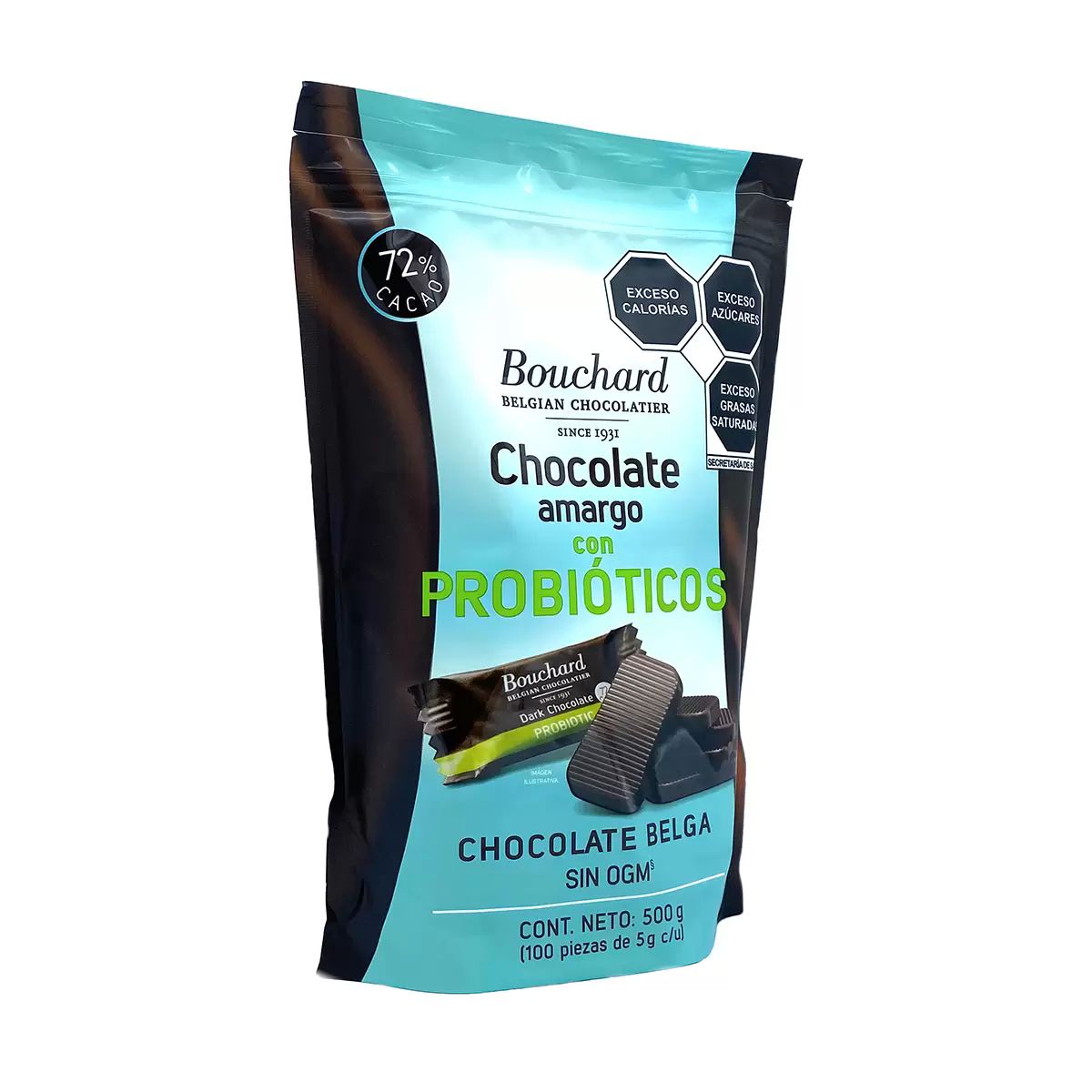Chocolate Belga Amargo Bouchard 500g Probióticos 100 Piezas