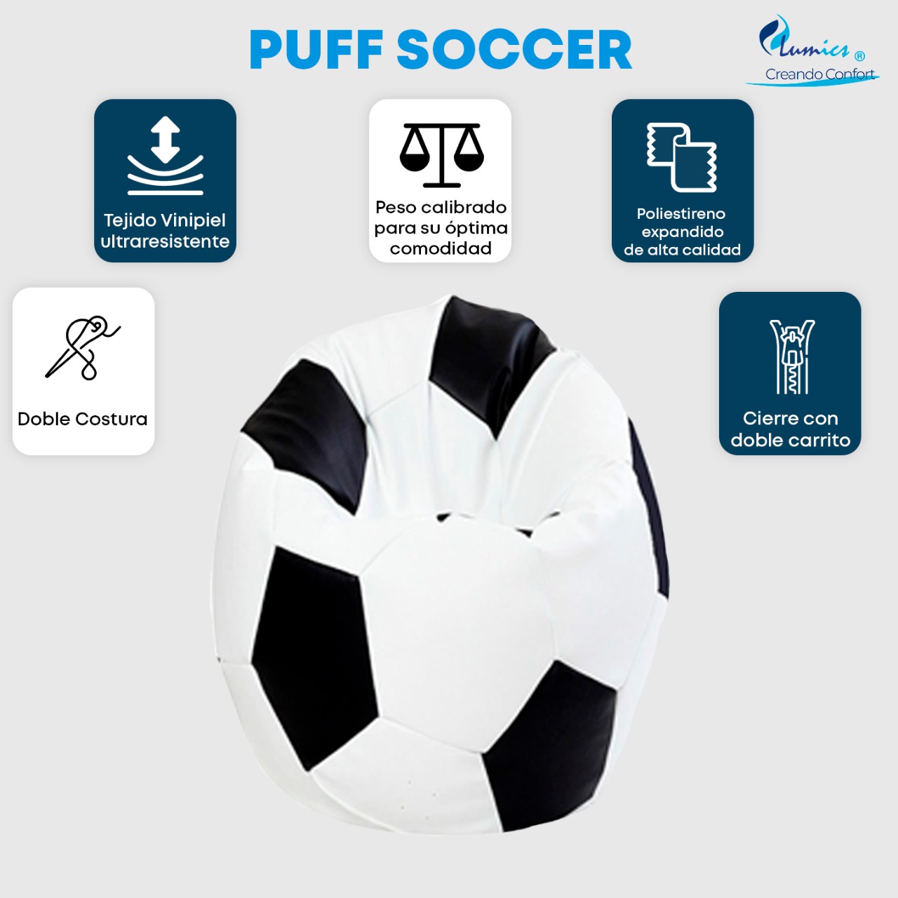 PUFF SOCCER GRANDE, DE REGALO UNA ALMOHADA ESTANDAR ZIGZAG