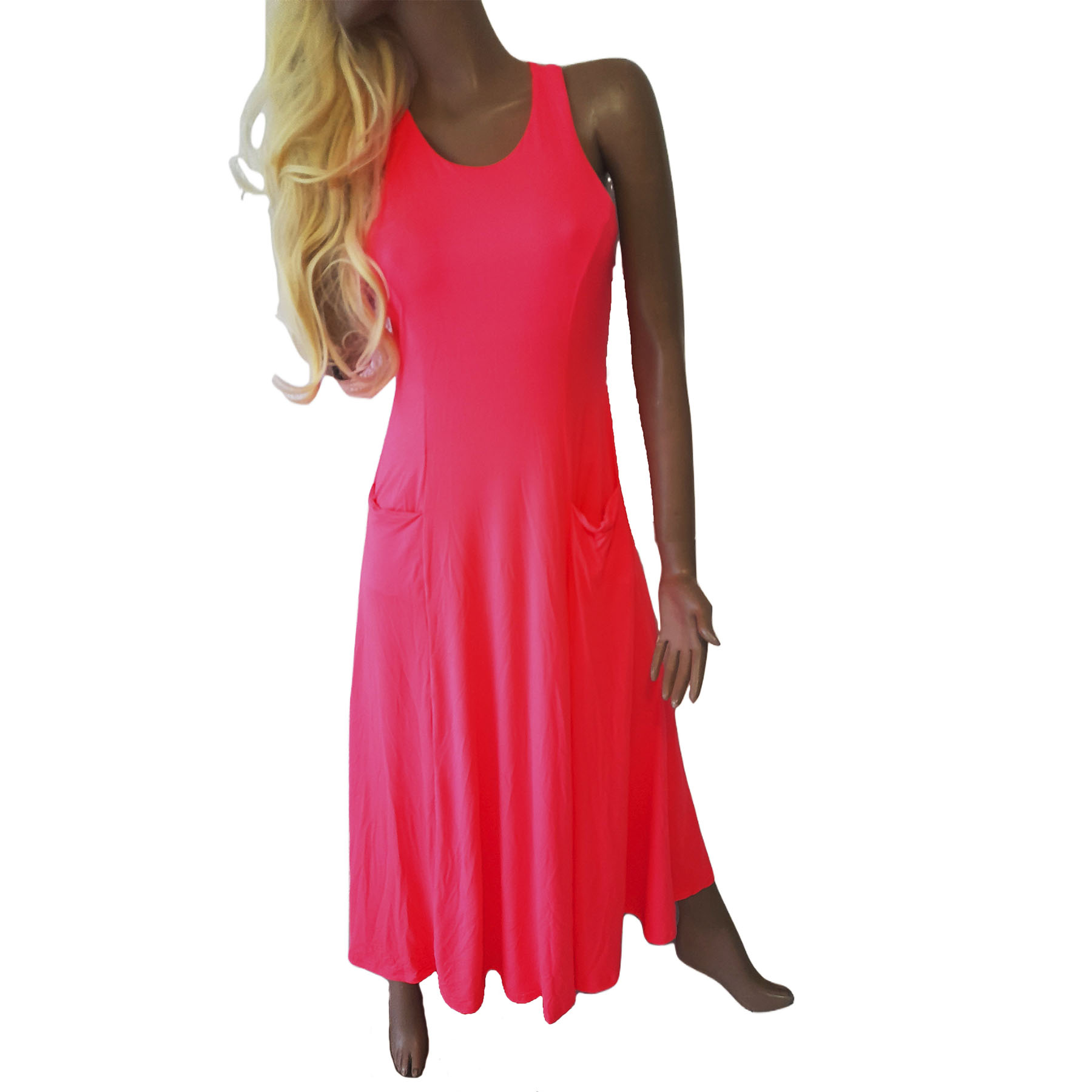 Vestido suelto rosa fosforescente o neon sin mangas