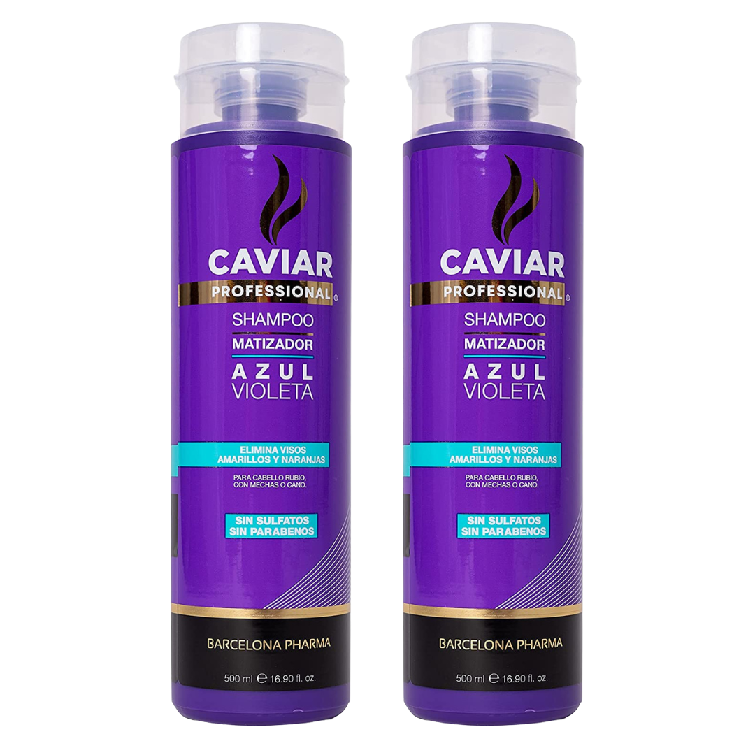 Shampoo Matizador Azul Violeta 500ml Caviar Profesional dúo