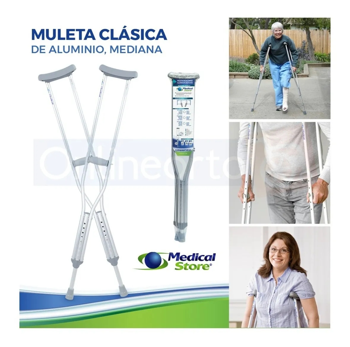 Muletas Axilares Ajustables De Aluminio Medical Store Talla M
