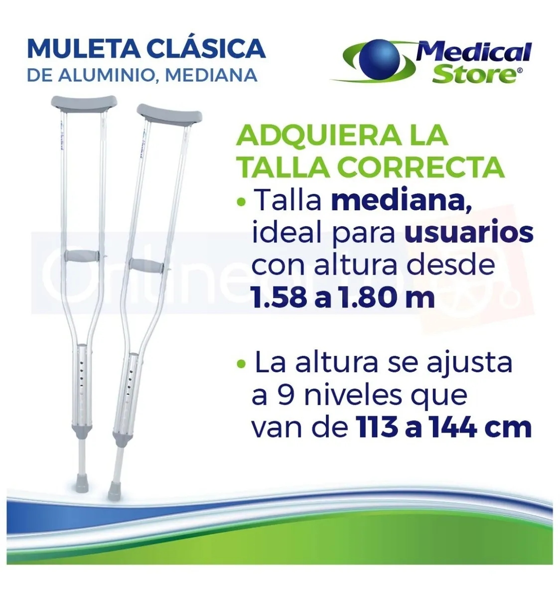 Muletas Axilares Ajustables De Aluminio Medical Store Talla M
