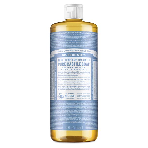 Jabón puro de castilla líquido sin aroma Dr. Bronners 946 ml