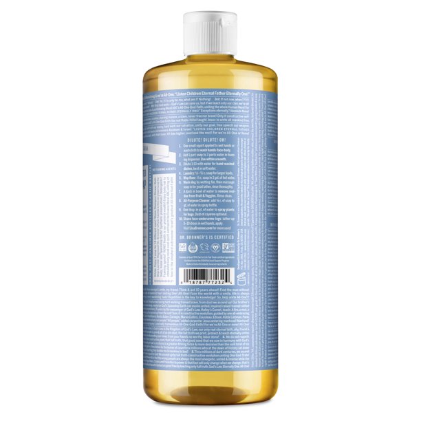 Jabón puro de castilla líquido sin aroma Dr. Bronners 946 ml
