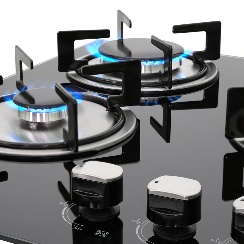 Parrilla de gas empotrable de 76cm con 5 quemadores SUPRA BRIONI cubierta de cristal templado negro