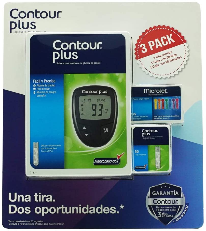 Glucómetro Contour Plus Con 50 Tiras Y 25 Lancetas