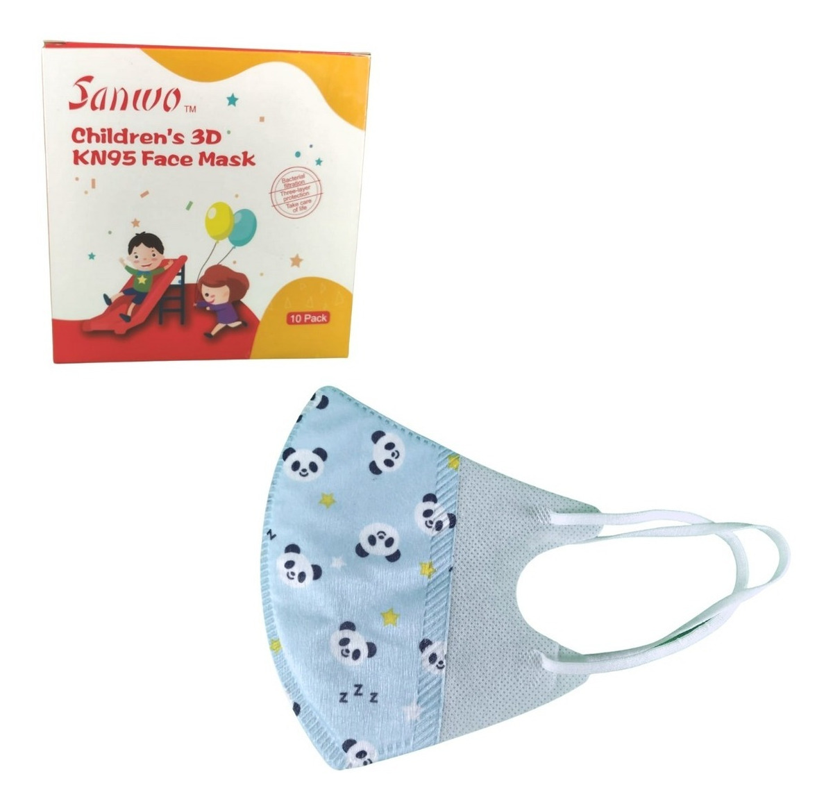 Cubrebocas KN95 3D infantil Sanwo de Pandas sin válvula 20 Piezas