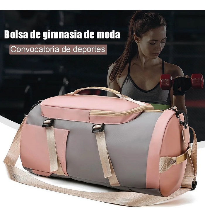 Mochila Informal De Moda Maleta Deportiva Rosa Con Gris