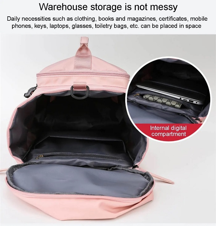 Mochila Informal De Moda Maleta Deportiva Rosa Con Gris