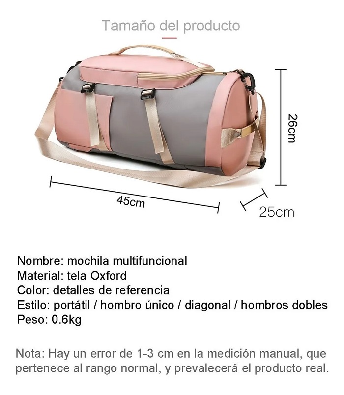 Mochila Informal De Moda Maleta Deportiva Rosa Con Gris