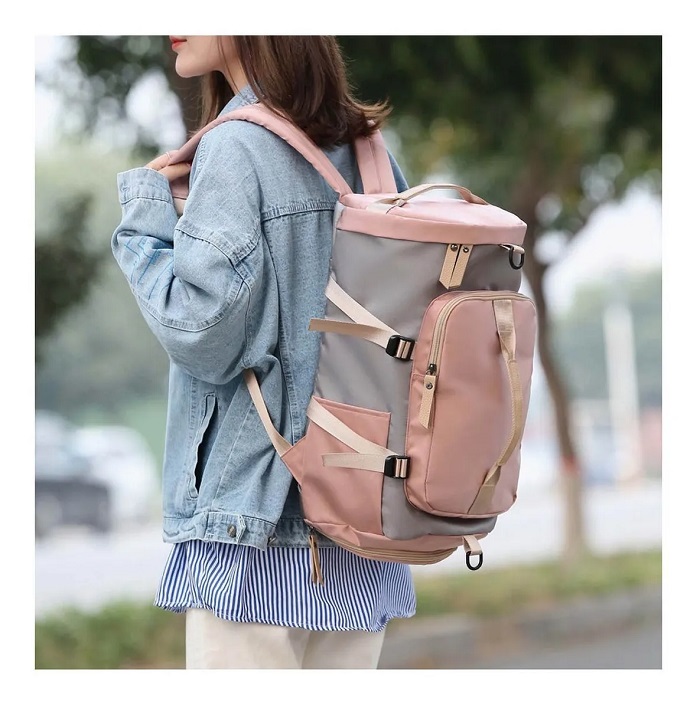 Mochila Informal De Moda Maleta Deportiva Rosa Con Gris