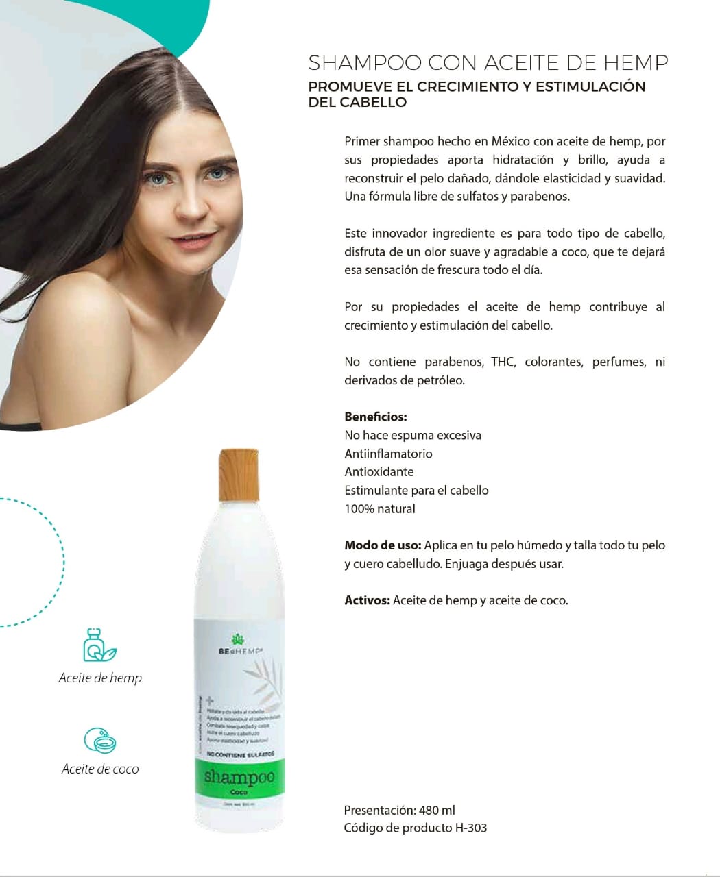 Shampoo Libre De Sulfatos Y Parabenos Anti-caida 500 ml Beohemp 