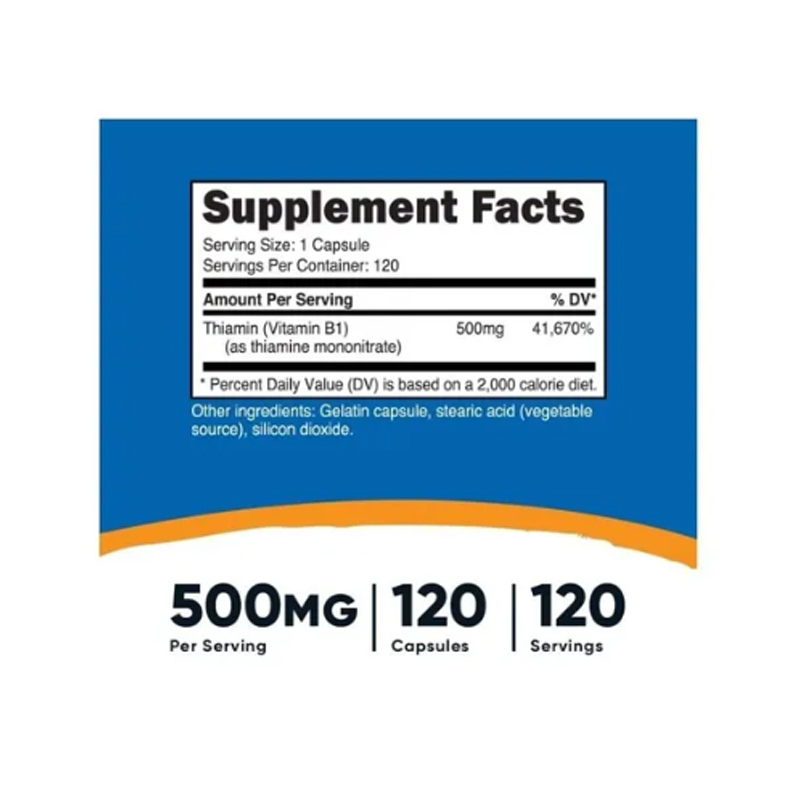 Vitamina B1 500 Mg 120 Caps Mononitrato De Tiamina Nutricost