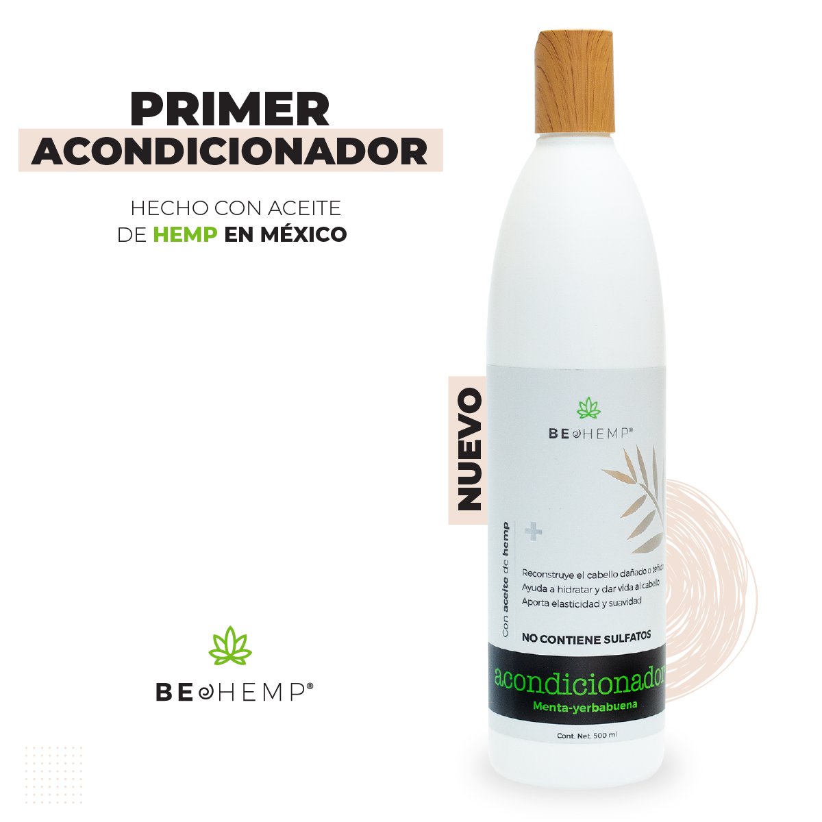 Acondicionador libre sulfatos y parabenos anti caída 500 ml Beohemp