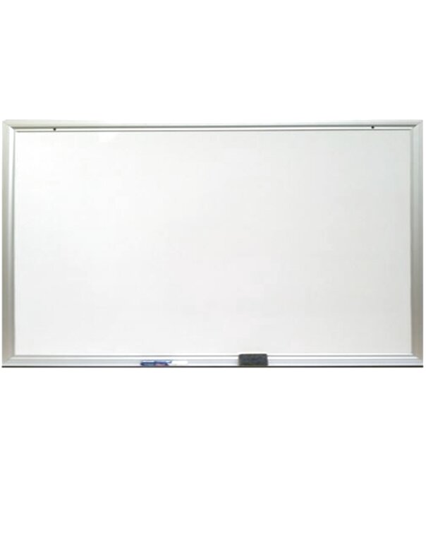 Pizarrón TecnoMöbel blanco de 90x120 con marco y portaplumón de aluminio anodizado, listo con accesorios para su montaje