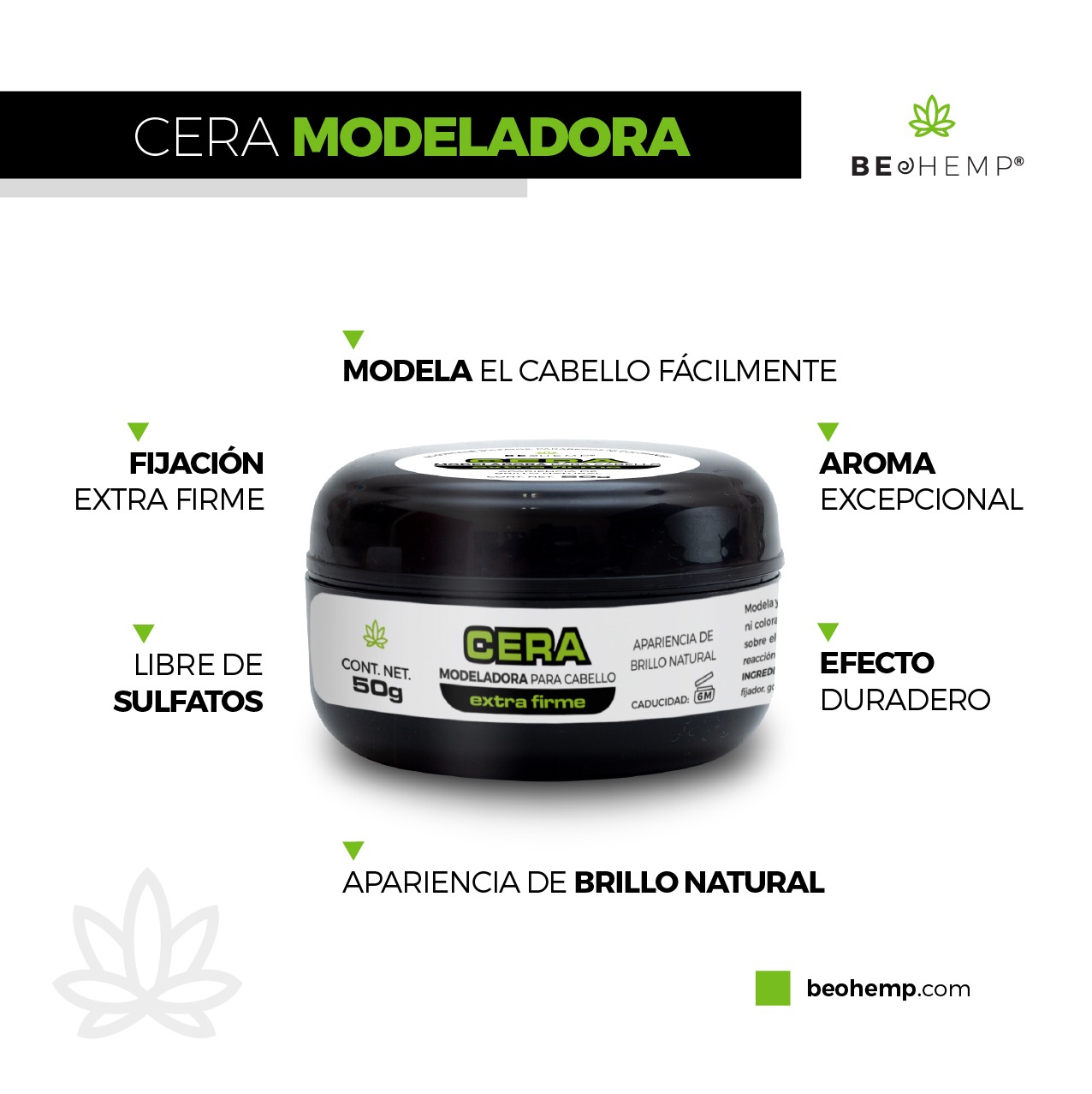 Cera para el cabello fijación extra firme 50 g Beohemp