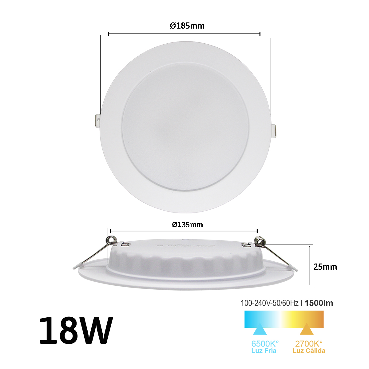 LAMPARA LED DE EMPOTRAR CON DRIVER INTEGRADO 18W LUZ BLANCA MARCA JWJ