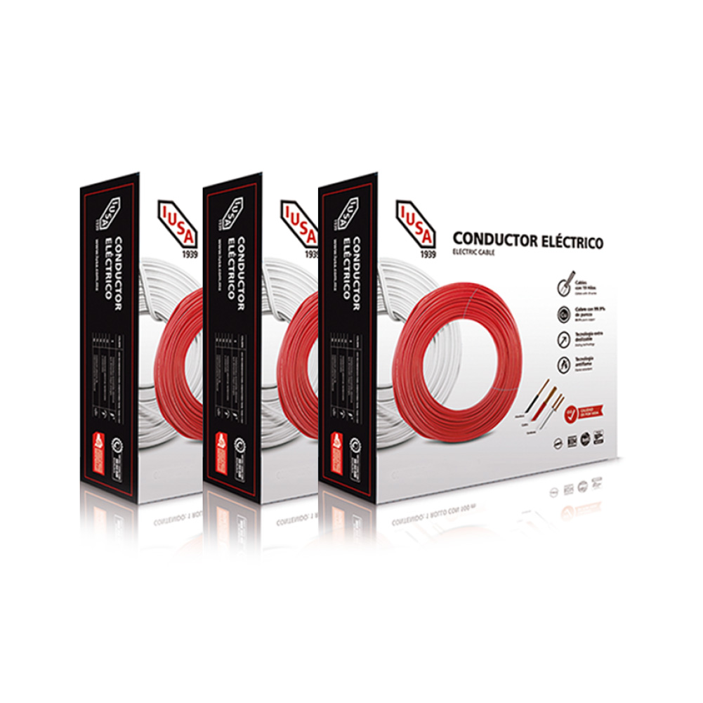 Kit 3 Cajas 100 Mts Cable Blanco, negro y rojo Thw Cal 12 Aw Iusa