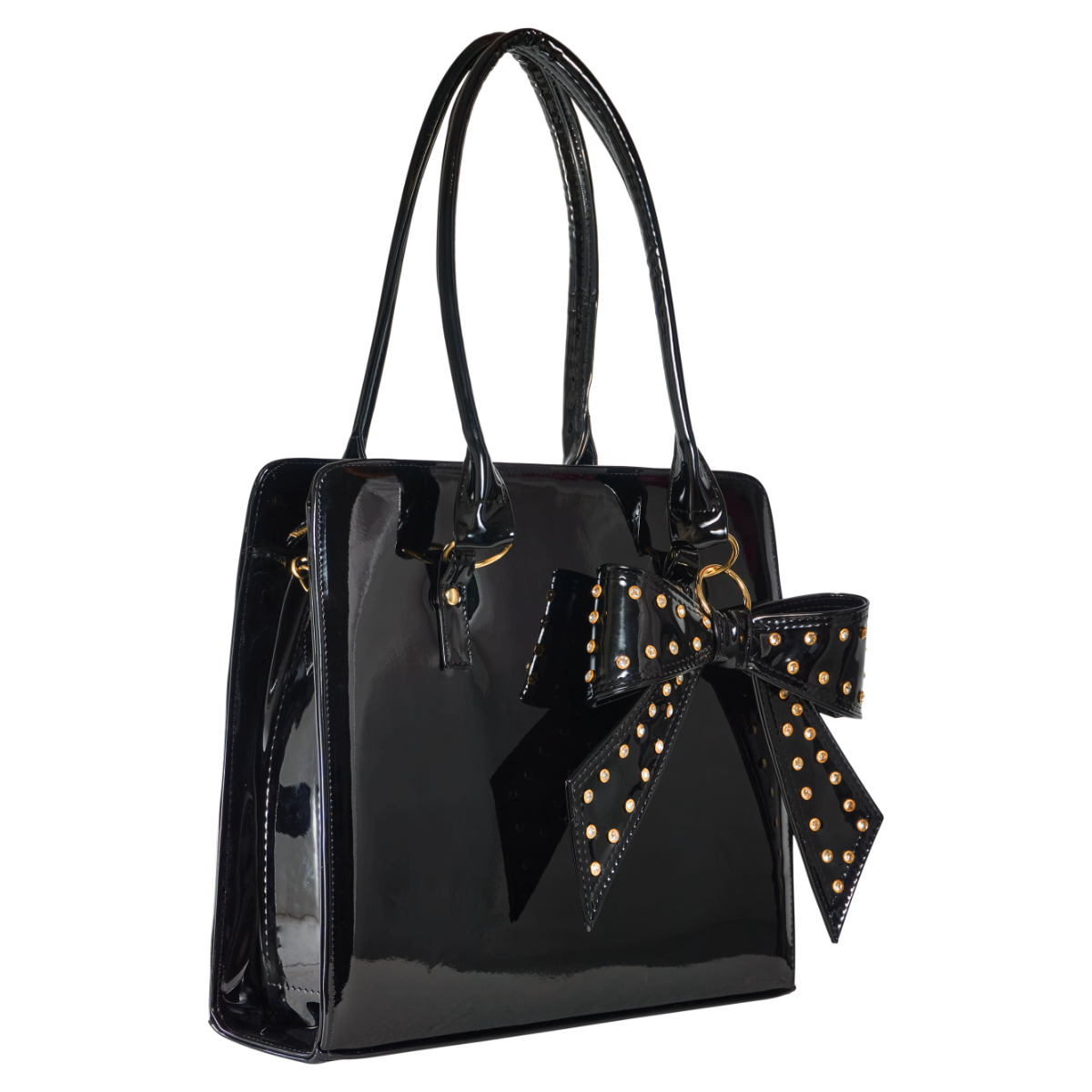 Bolsa dama negro charol de noche con estoperoles 