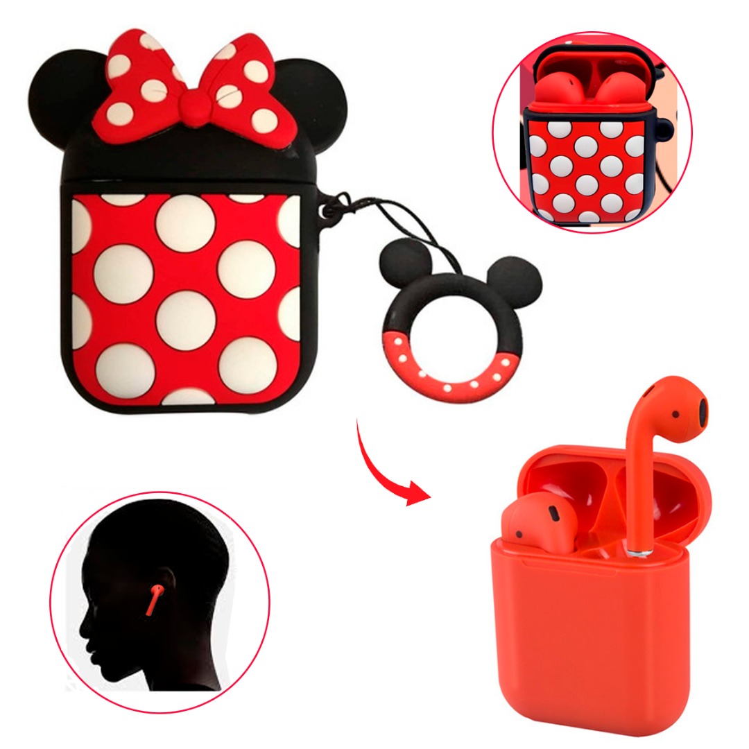 Audifonos Bluetooth Inalambrico I12 Android Mas Funda Case Protector Para Audifonos Color Rojo