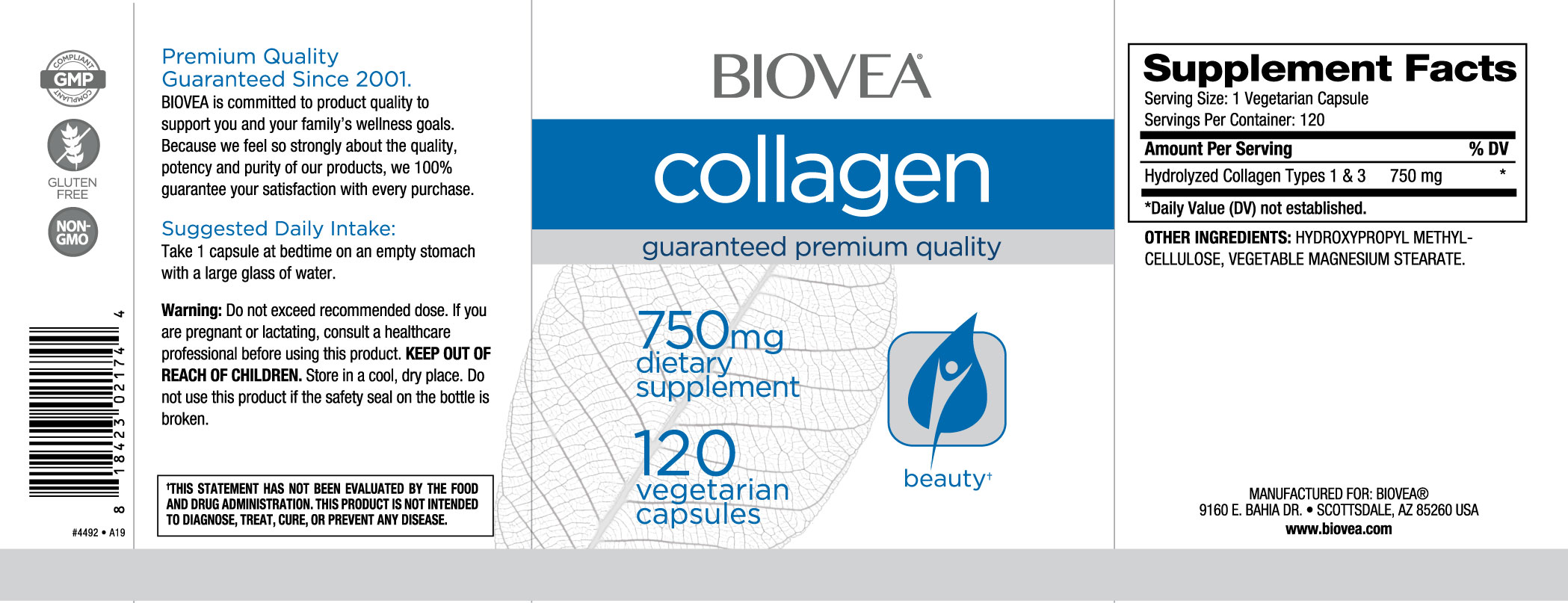 Biovea Colágeno 750mg 120 cápsulas