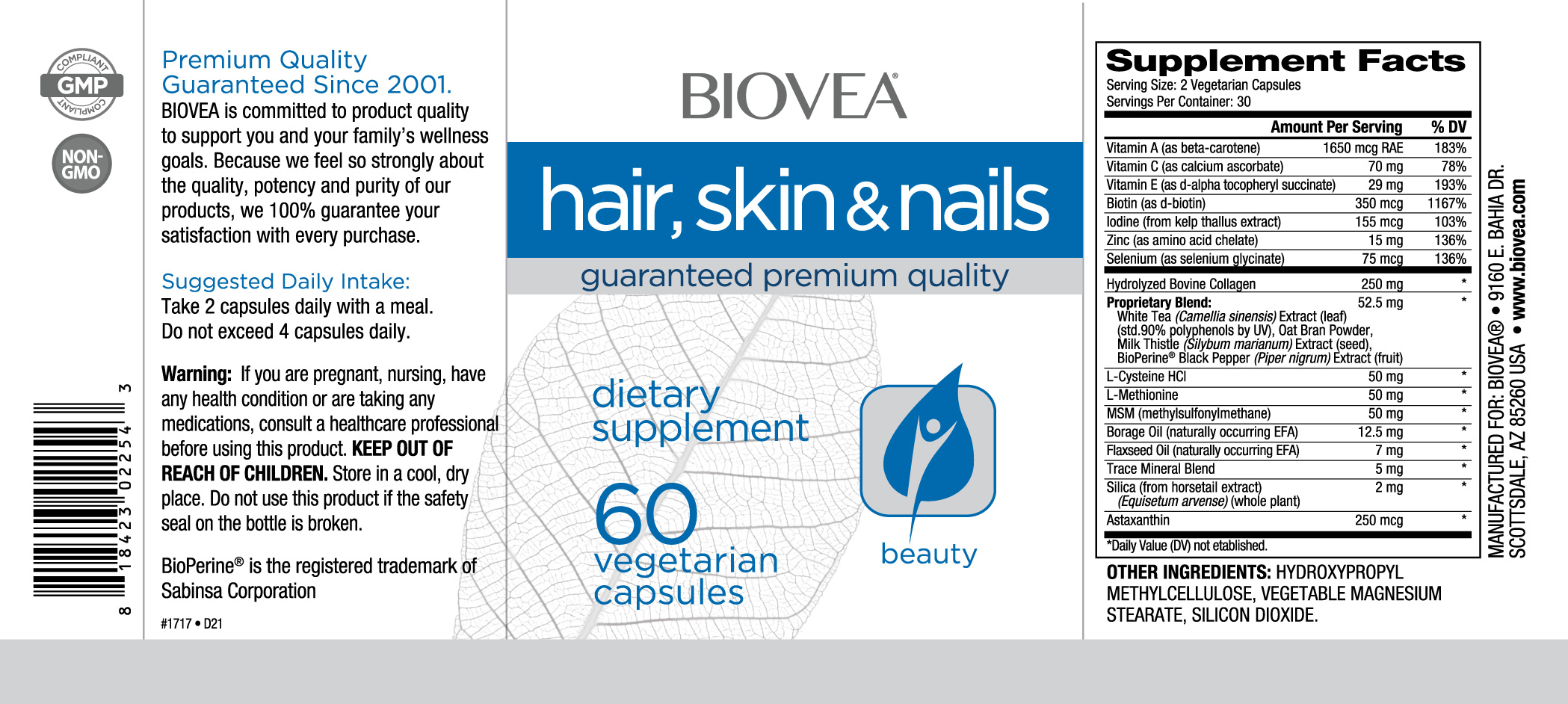 Biovea Cabello, piel y uñas 60 cápsulas vegetarianas