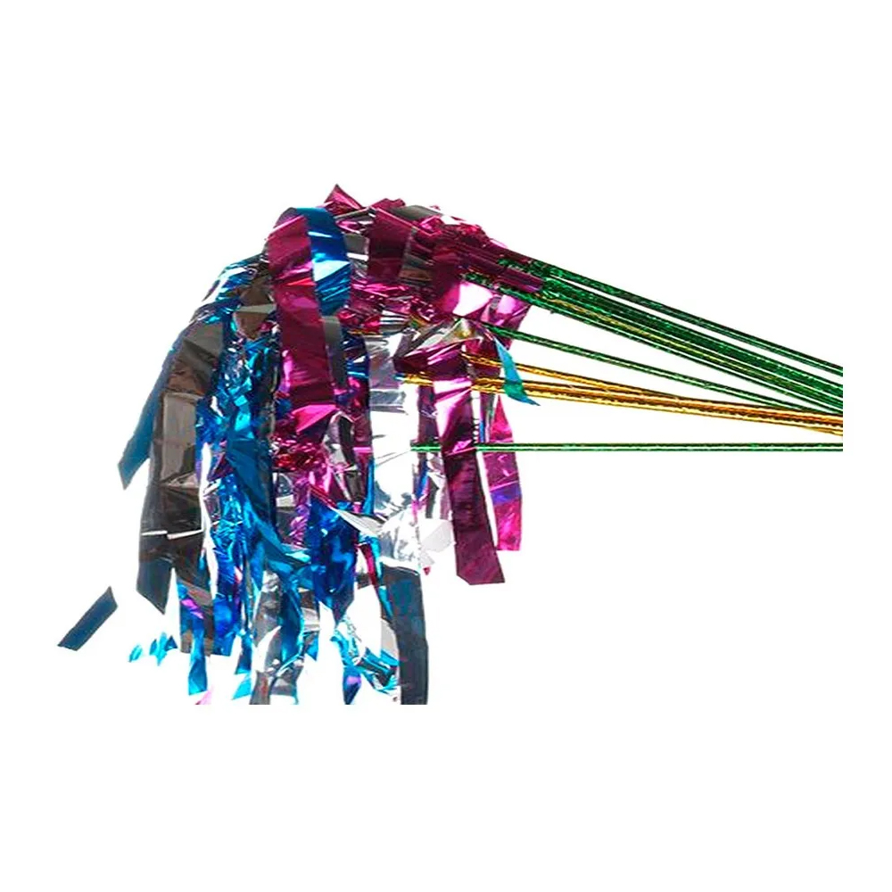 10 Varitas Papel Metalico Mechones Animacion Pompones Batucada